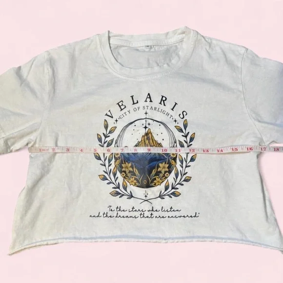 ACOTAR Velaris Cropped White Tee, Front & Back Graphics, Size M - Picture 2 of 3